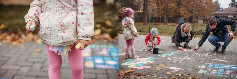 rodzinne rysowanie kredą po ulicy